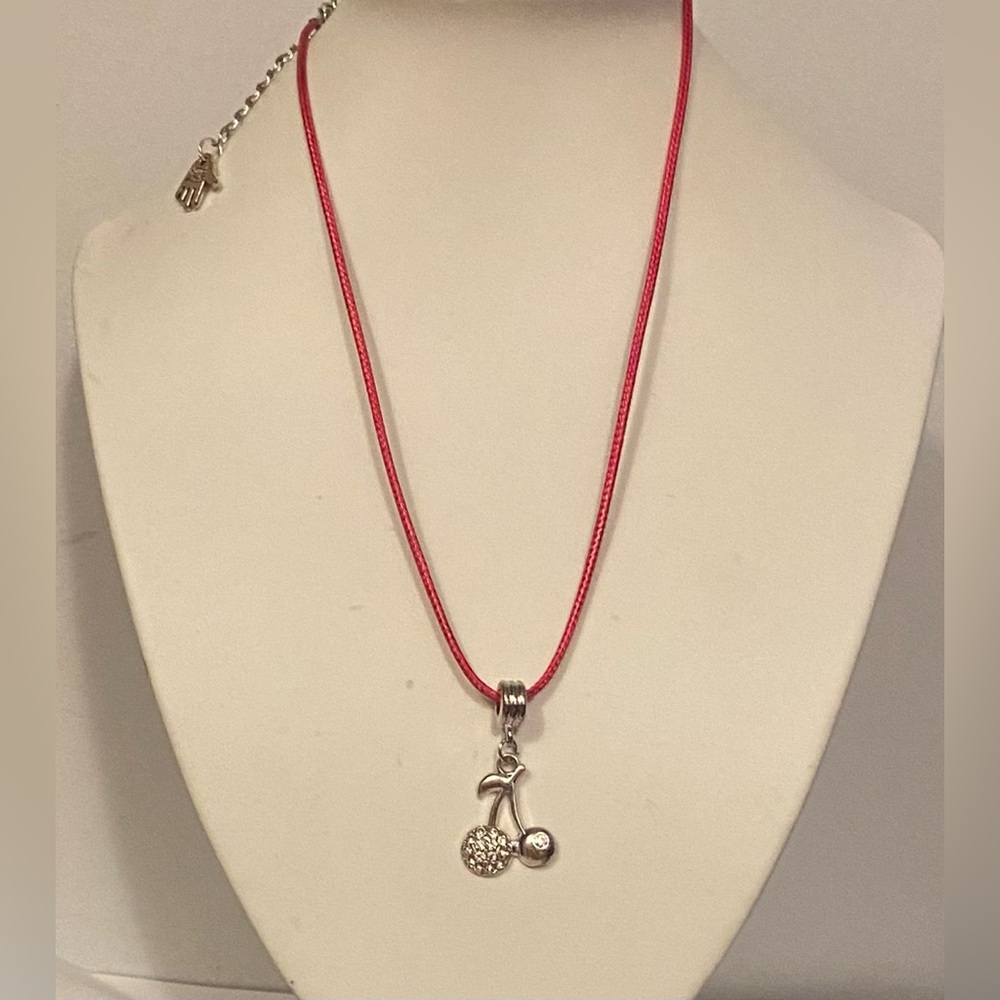 Pink cord necklace with Cherry charm NEW